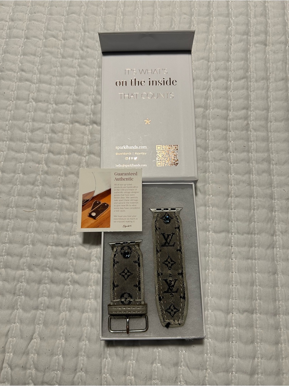 Spark*l  Apple Watch Band - grey canvas with navy design and navy crystals